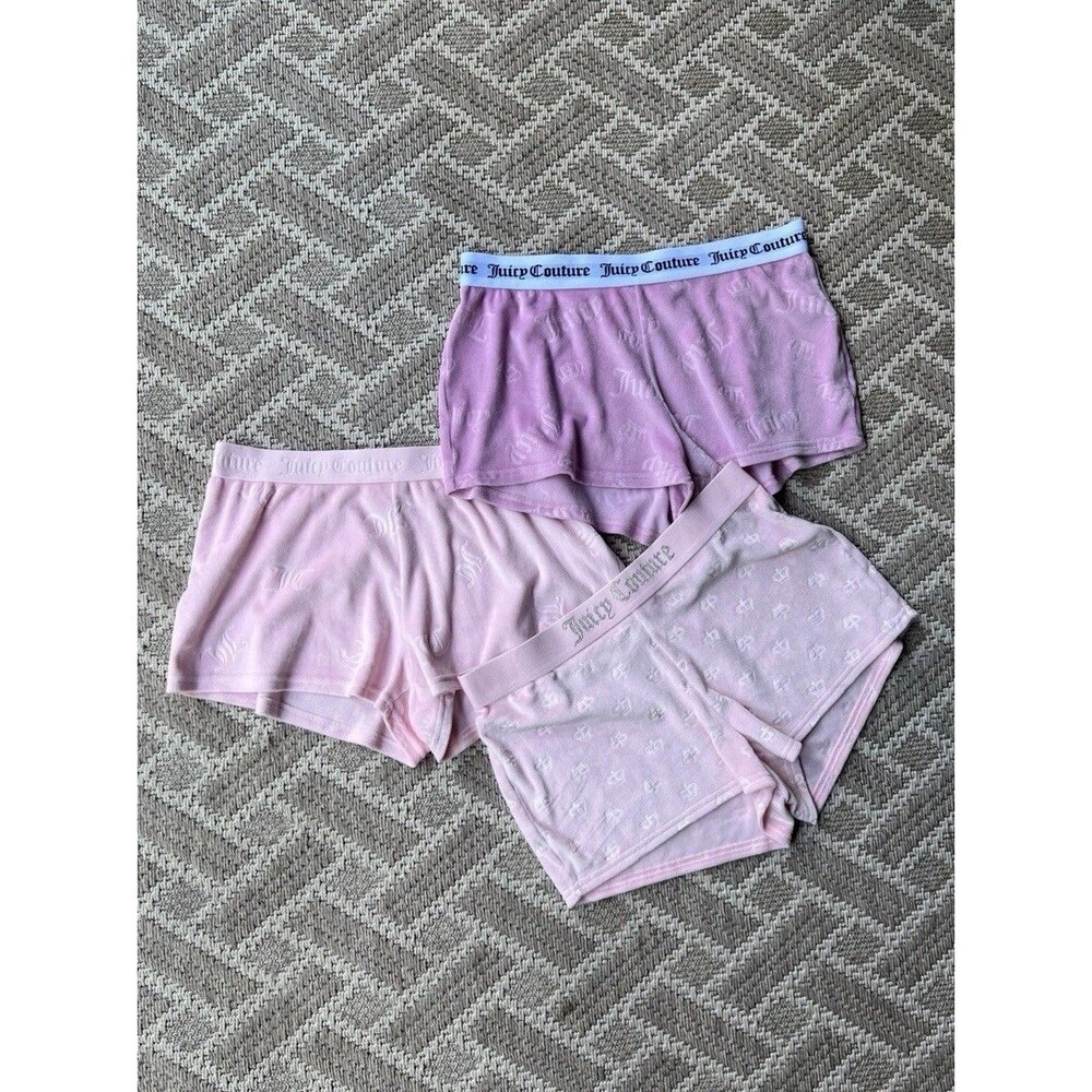 Juicy Couture Velour Shorts Pink Rhinestone Logo Womens Small Sleepwear Lot Of 3